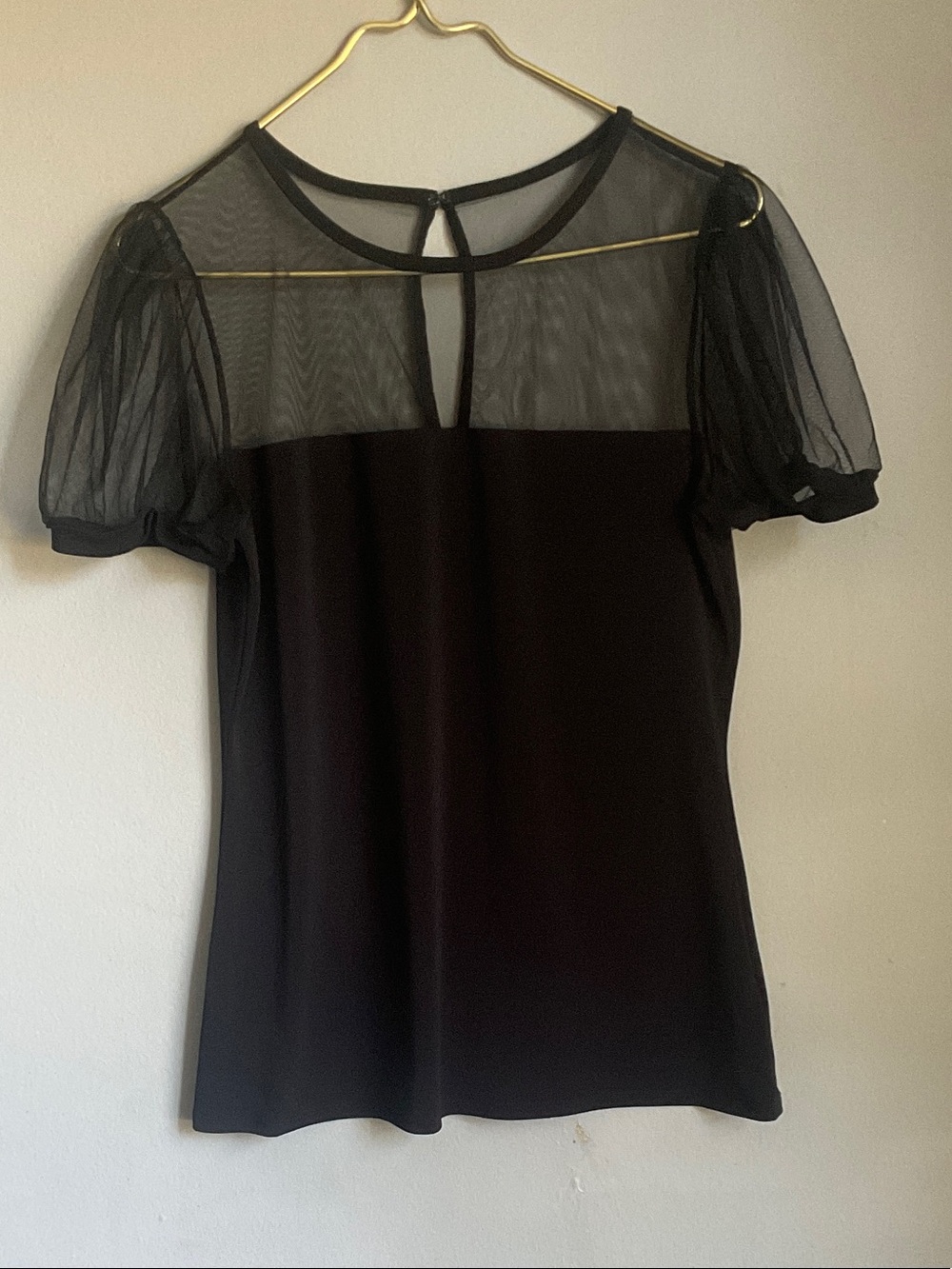 Express Black Sheer Yoke Puff Sleeve Top